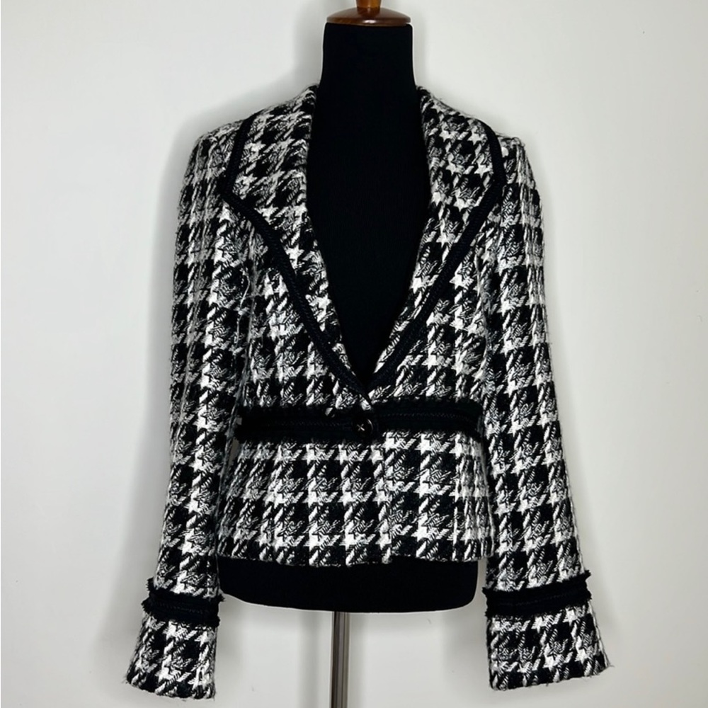 WHITE HOUSE BLACK MARKET Black White Twill Crop Blazer Jacket